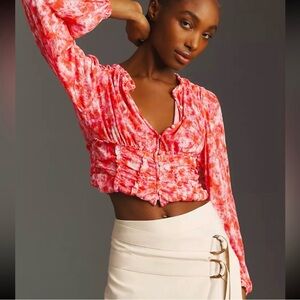 By Anthropologie long-sleeve femme ruched cropped top blouse size XS